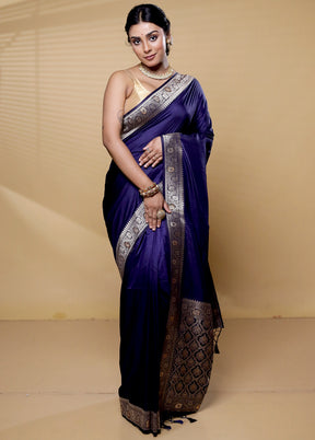 Blue Dupion Silk Saree With Blouse Piece