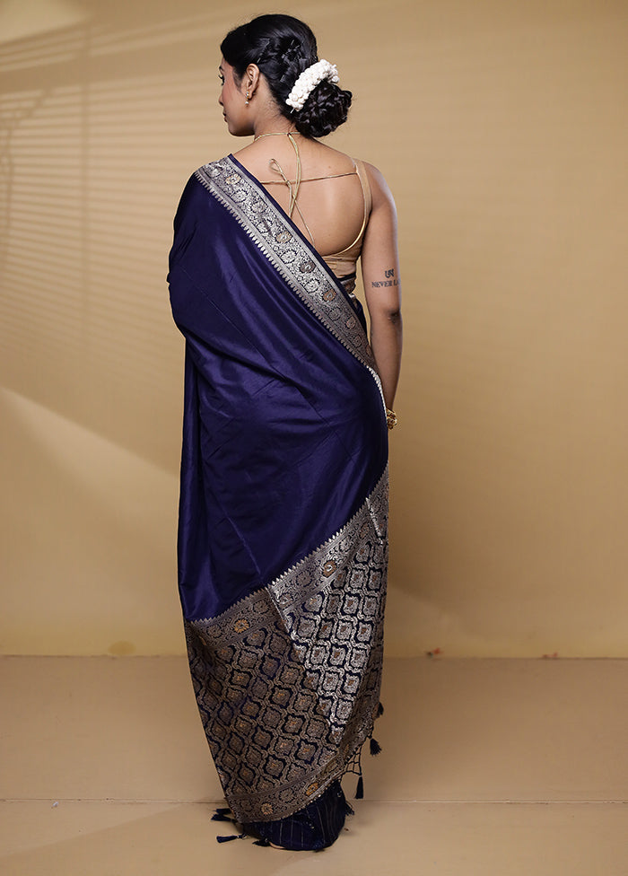 Blue Dupion Silk Saree With Blouse Piece