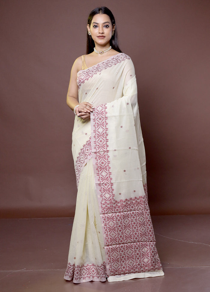 Cream Cotton Saree With Blouse Piece