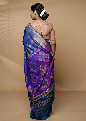 Blue Dupion Silk Saree With Blouse Piece