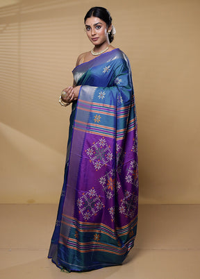 Blue Dupion Silk Saree With Blouse Piece