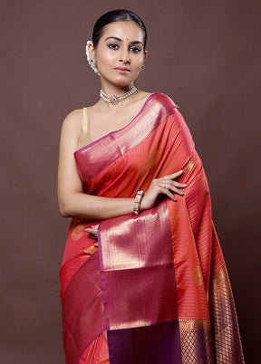 Pink Kanjivaram Silk Saree With Blouse Piece