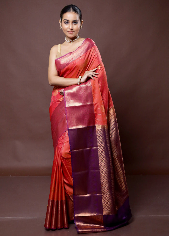 Pink Kanjivaram Silk Saree With Blouse Piece