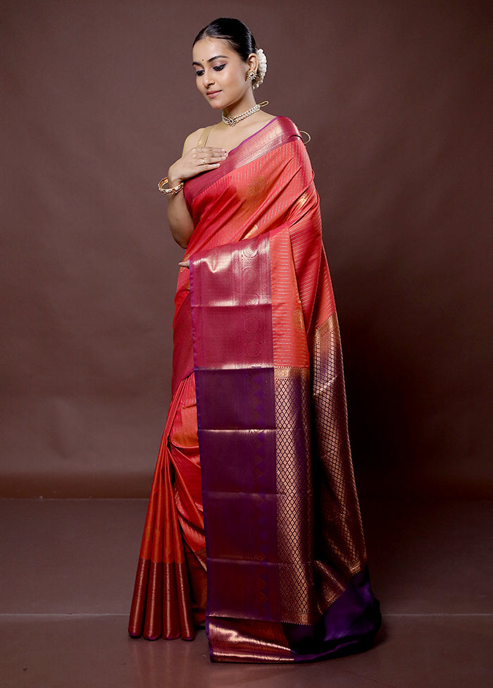 Pink Kanjivaram Silk Saree With Blouse Piece