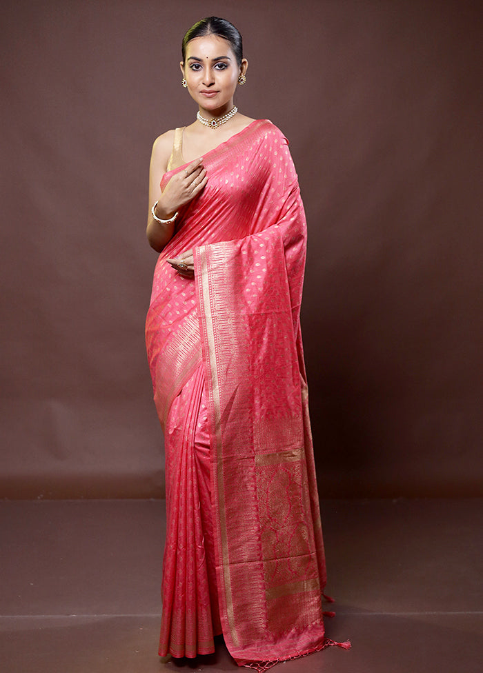 Pink Dupion Silk Saree With Blouse Piece