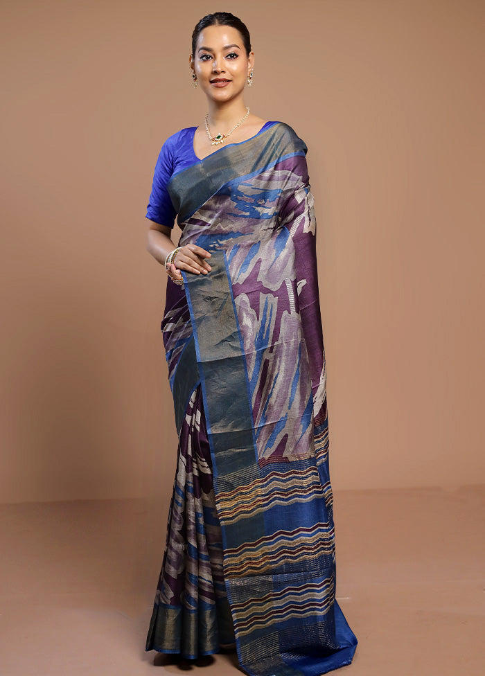 Multicolor Tussar Silk Saree With Blouse Piece