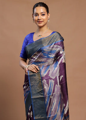 Multicolor Tussar Silk Saree With Blouse Piece