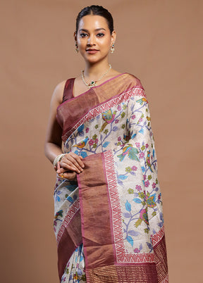 Cream Tussar Silk Saree With Blouse Piece