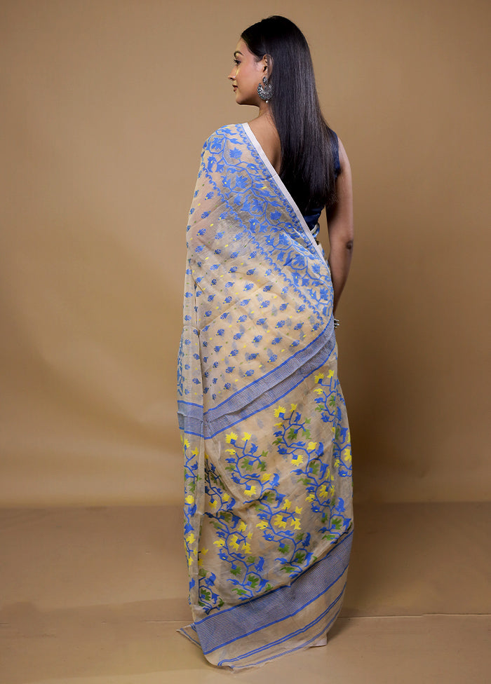 Cream Tant Jamdani Saree Without Blouse Piece