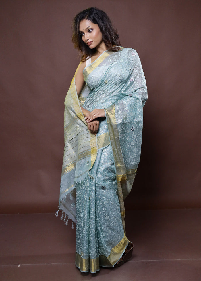 Green Handloom Pure Kota Cotton Saree With Blouse Piece