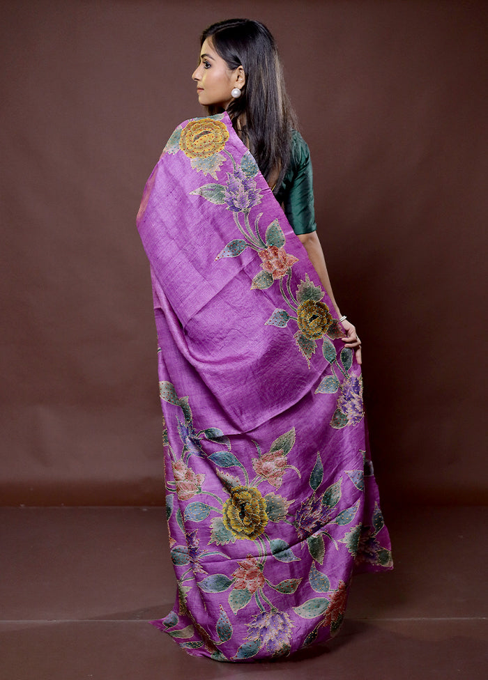 Pink Handloom Tussar Pure Silk Saree With Blouse Piece