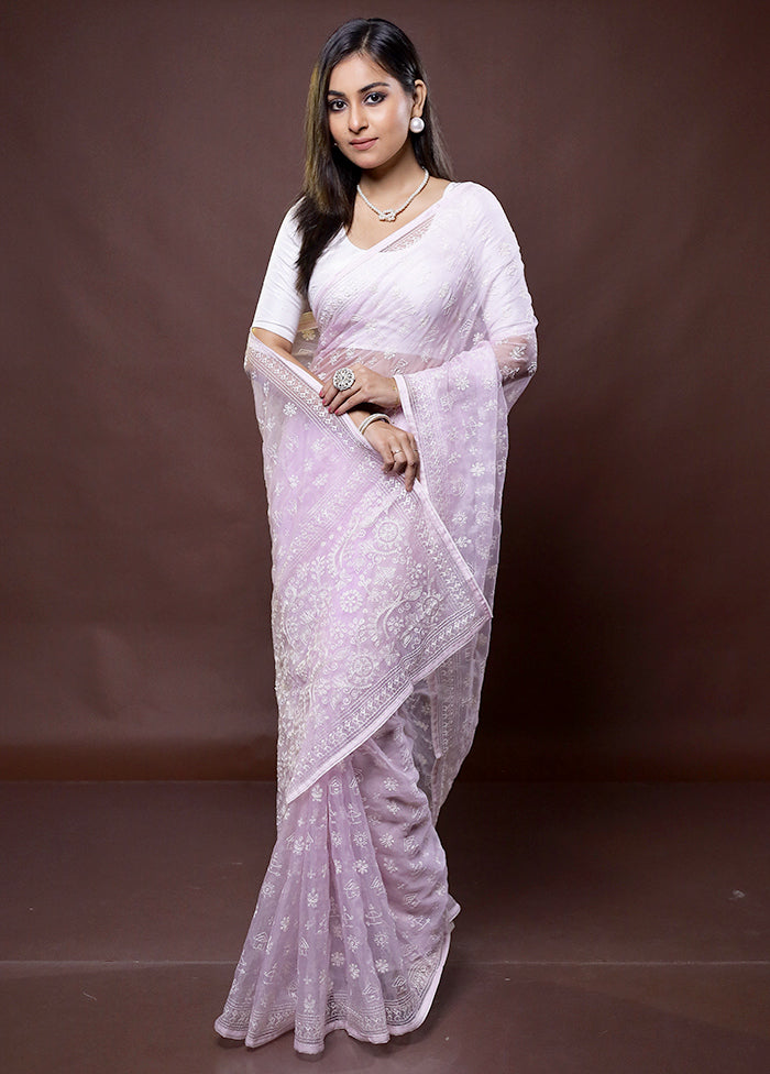 Pink Organza Saree With Blouse Piece