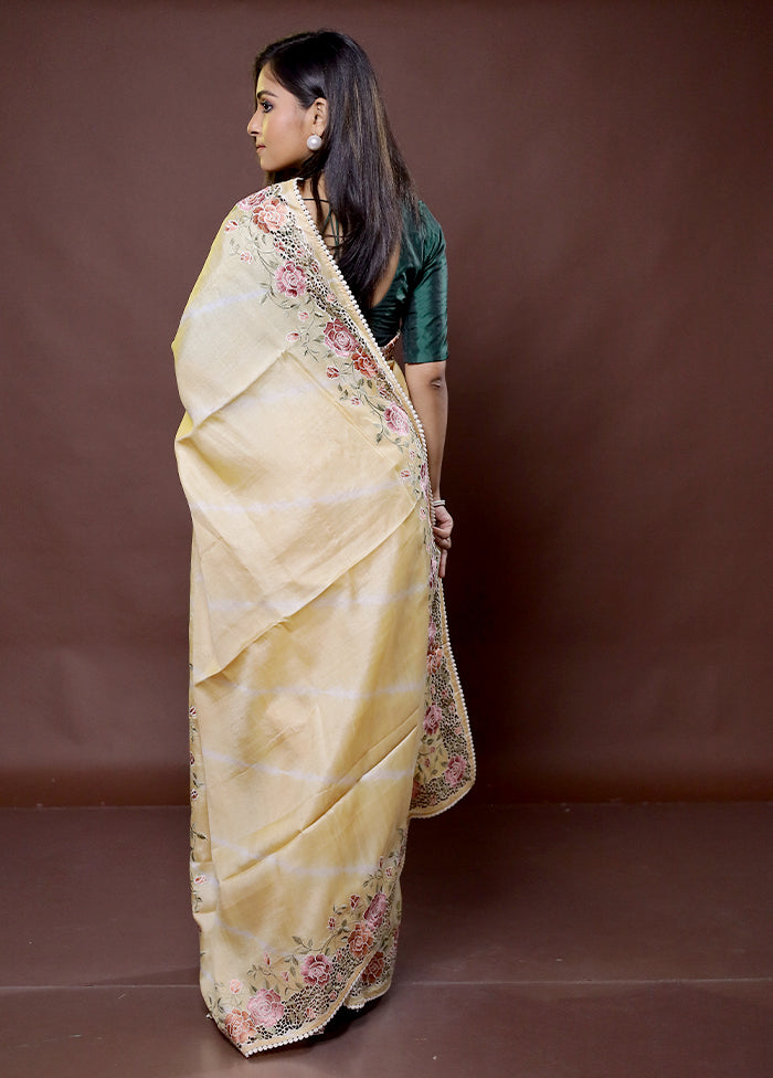 Yellow Handloom Tussar Pure Silk Saree With Blouse Piece