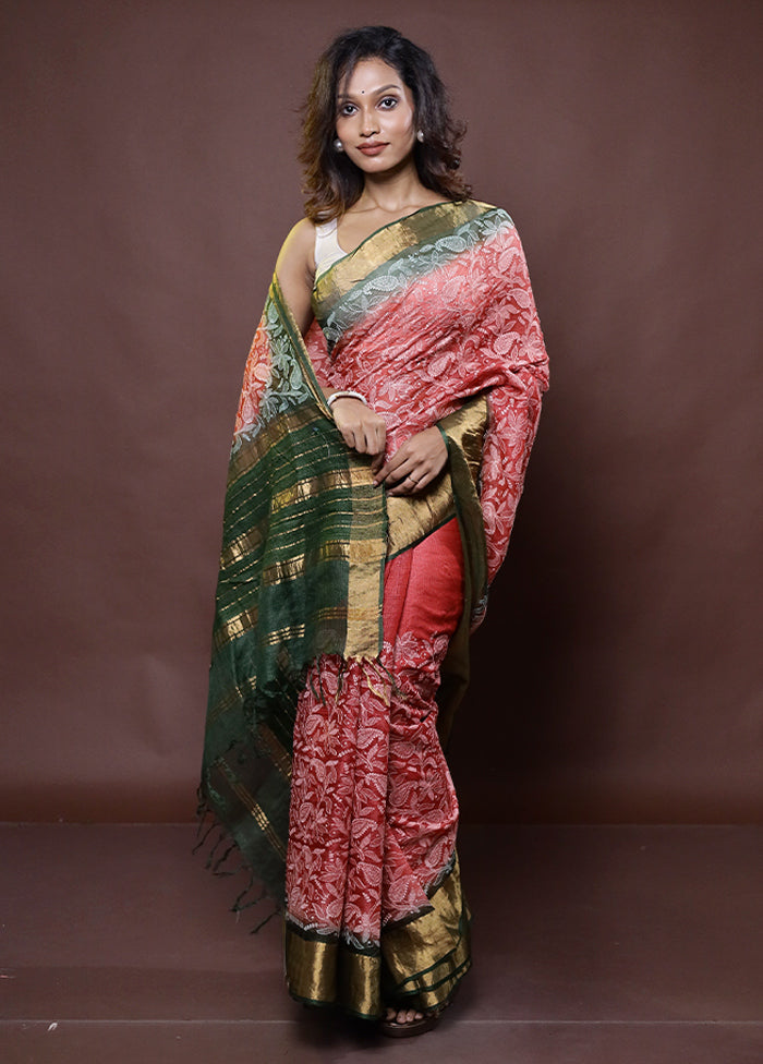 Rust Handloom Pure Kota Cotton Saree With Blouse Piece