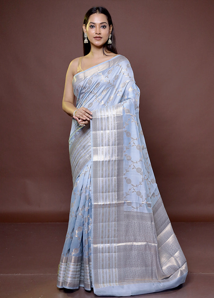 Blue Handloom Dupion Pure Silk Saree With Blouse Piece