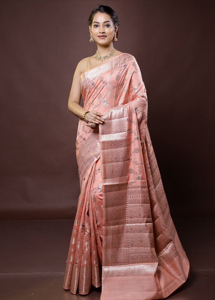 Pink Handloom Dupion Pure Silk Saree With Blouse Piece