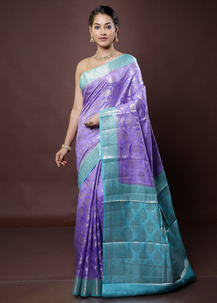 Purple Handloom Dupion Pure Silk Saree With Blouse Piece