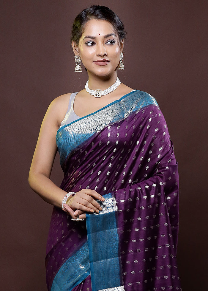 Purple Handloom Dupion Pure Silk Saree With Blouse Piece