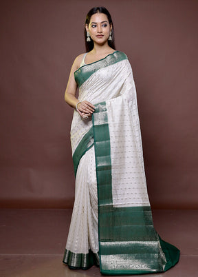 White Handloom Dupion Pure Silk Saree With Blouse Piece