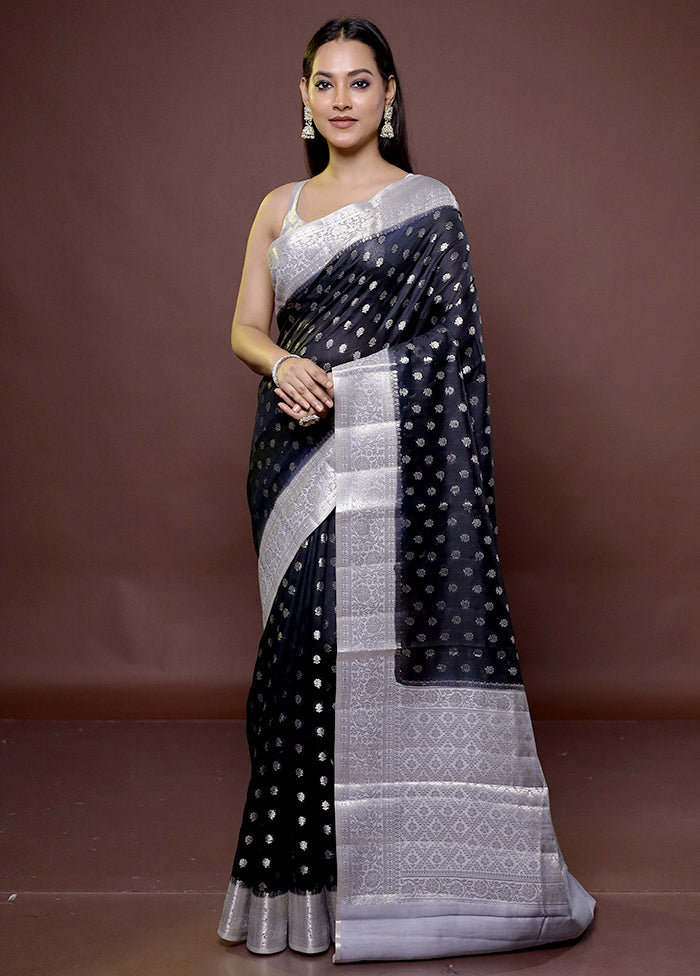 Black Handloom Dupion Pure Silk Saree With Blouse Piece