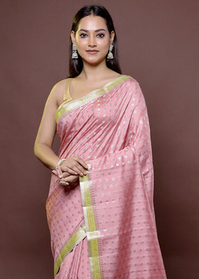 Pink Handloom Dupion Pure Silk Saree With Blouse Piece