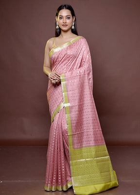 Pink Handloom Dupion Pure Silk Saree With Blouse Piece