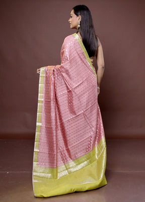 Pink Handloom Dupion Pure Silk Saree With Blouse Piece