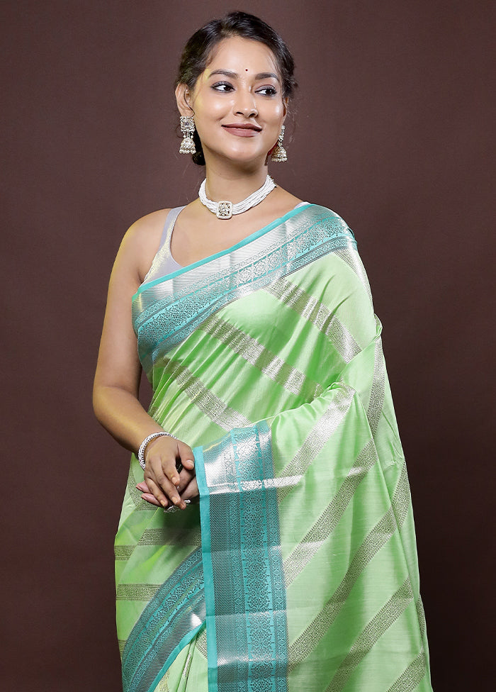 Green Handloom Dupion Pure Silk Saree With Blouse Piece