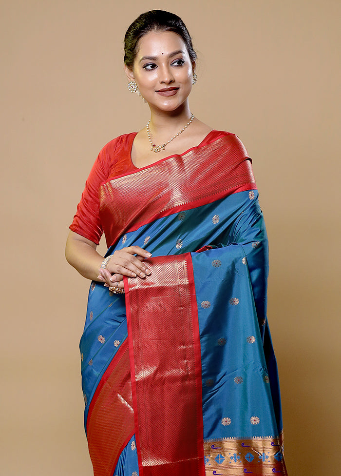 Blue Kanjivaram Silk Saree With Blouse Piece