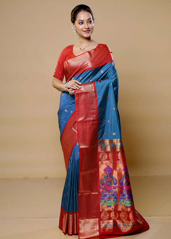 Blue Kanjivaram Silk Saree With Blouse Piece