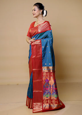 Blue Kanjivaram Silk Saree With Blouse Piece