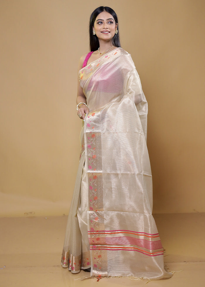 Cream Kota Cotton Saree With Blouse Piece