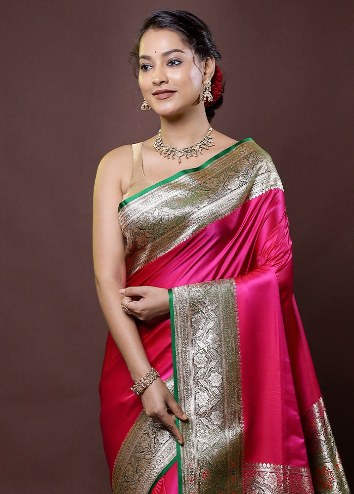 Pink Banarasi Silk Saree With Blouse Piece