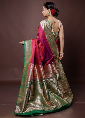 Pink Banarasi Silk Saree With Blouse Piece