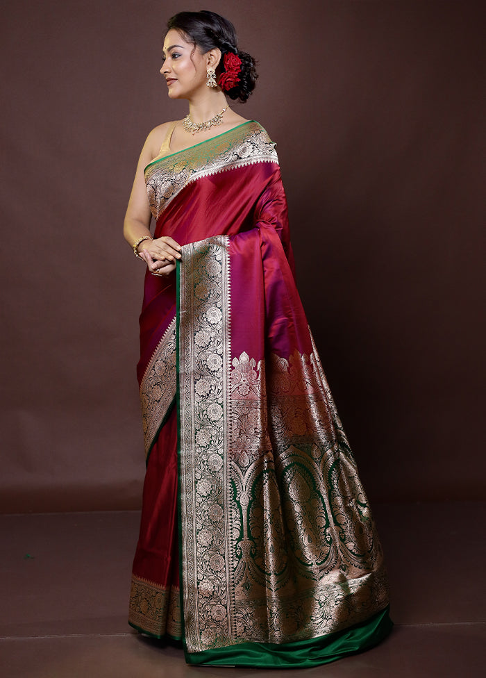 Pink Banarasi Silk Saree With Blouse Piece