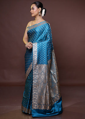 Blue Banarasi Silk Saree With Blouse Piece