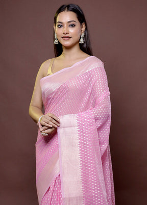 Pink Kora Silk Saree With Blouse Piece