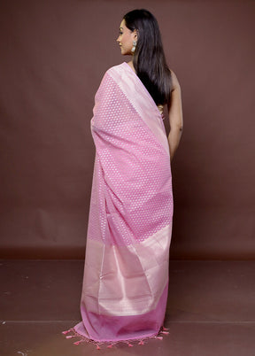 Pink Kora Silk Saree With Blouse Piece