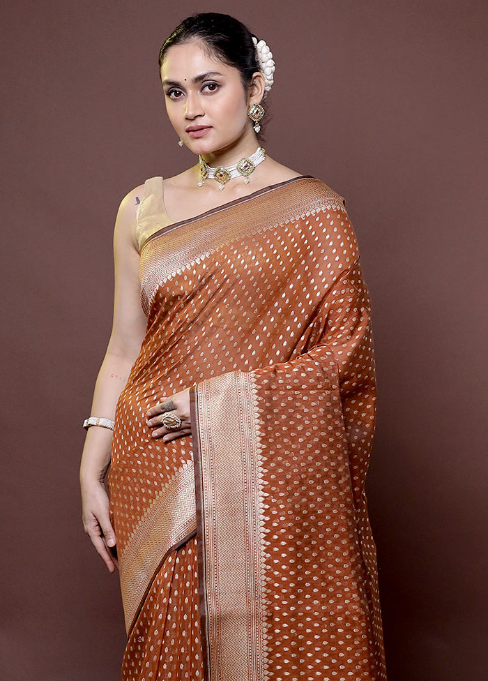 Orange Kora Silk Saree With Blouse Piece