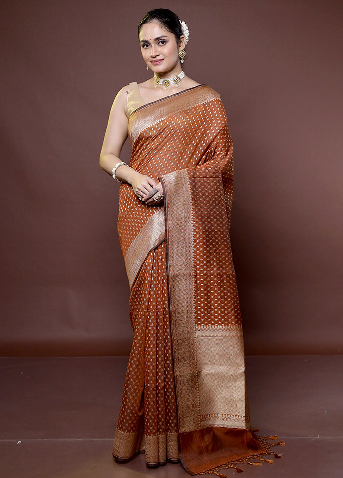 Orange Kora Silk Saree With Blouse Piece