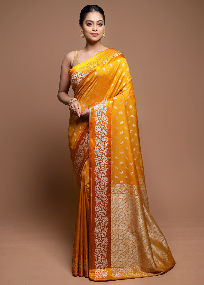 Yellow Dupion Silk Saree With Blouse Piece