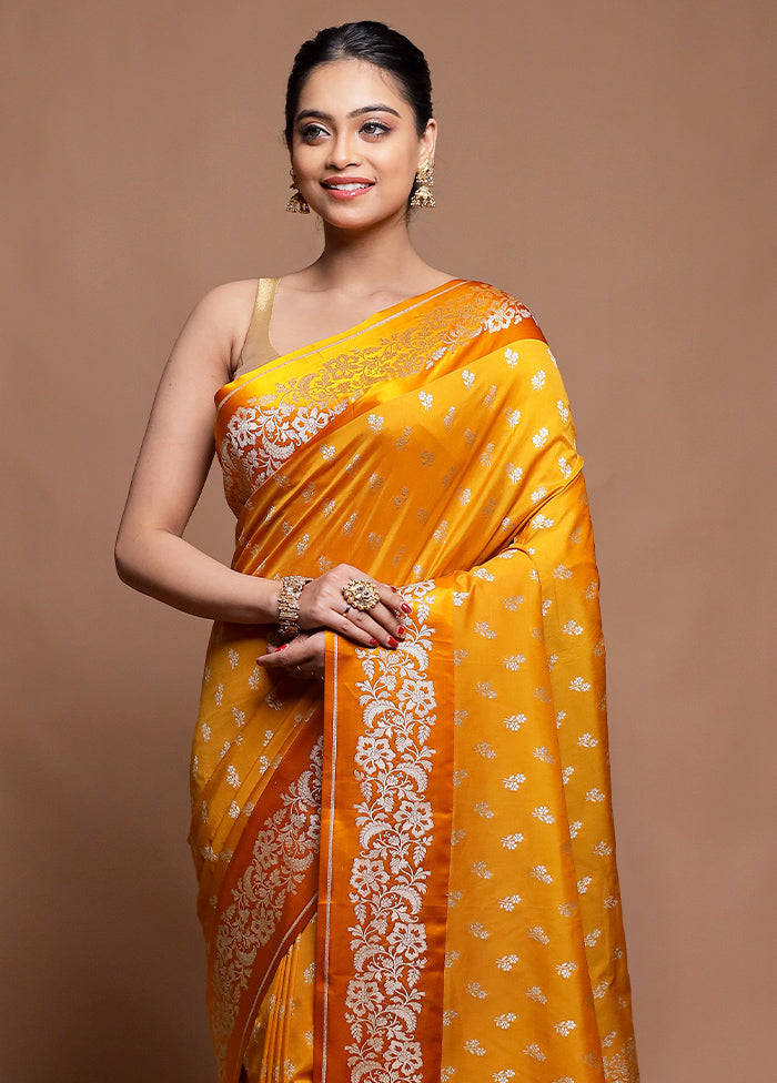 Yellow Dupion Silk Saree With Blouse Piece