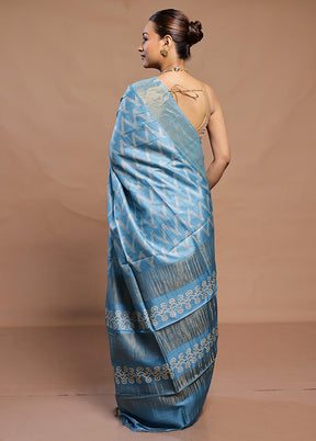 Blue Tussar Silk Saree With Blouse Piece