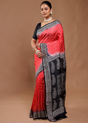 Red Printed Pure Silk Saree Without Blouse Piece