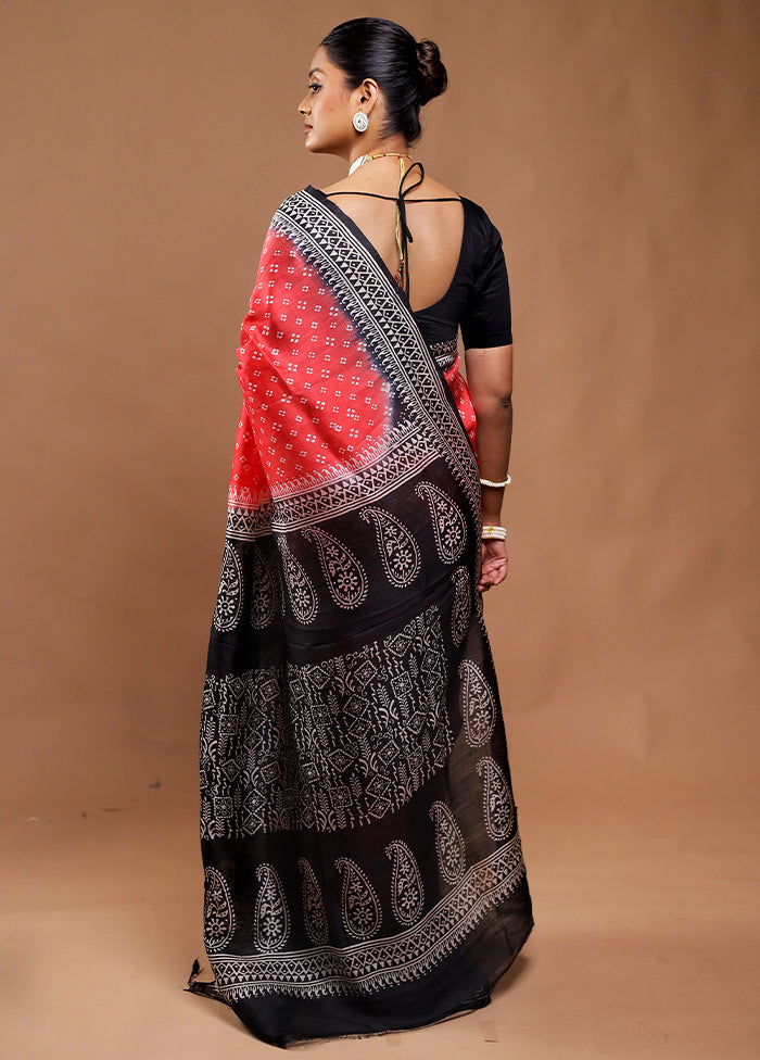 Red Printed Pure Silk Saree Without Blouse Piece