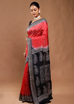 Red Printed Pure Silk Saree Without Blouse Piece