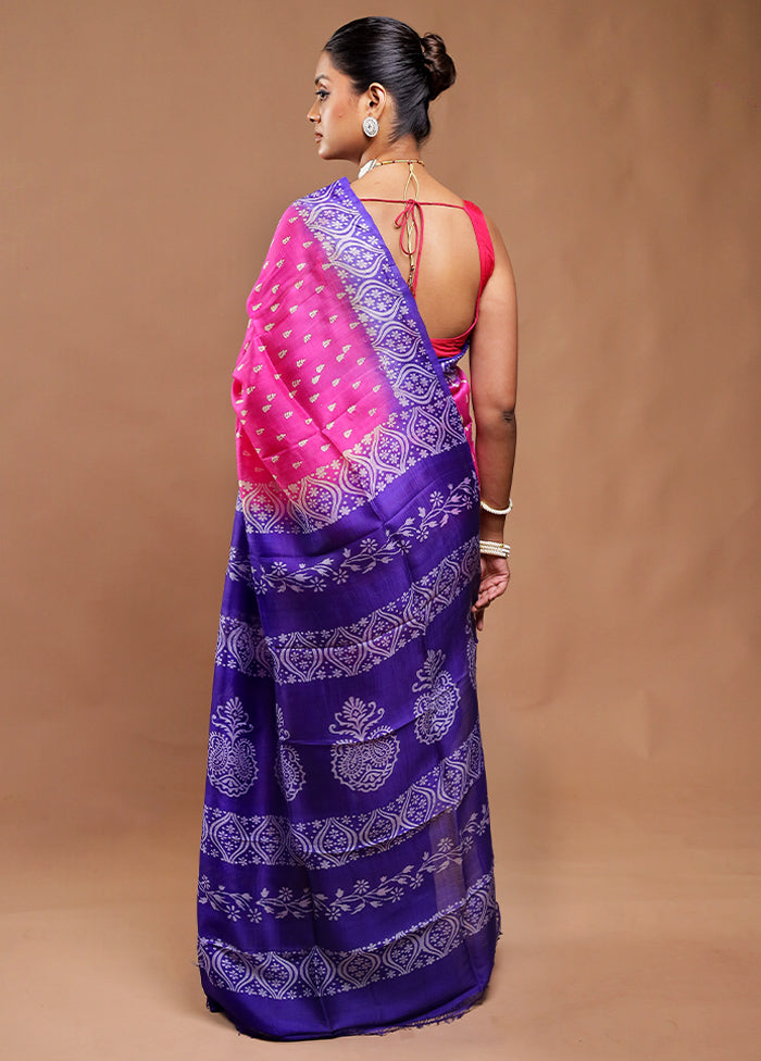 Pink Printed Pure Silk Saree Without Blouse Piece