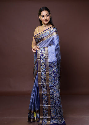 Blue Printed Pure Silk Saree Without Blouse Piece