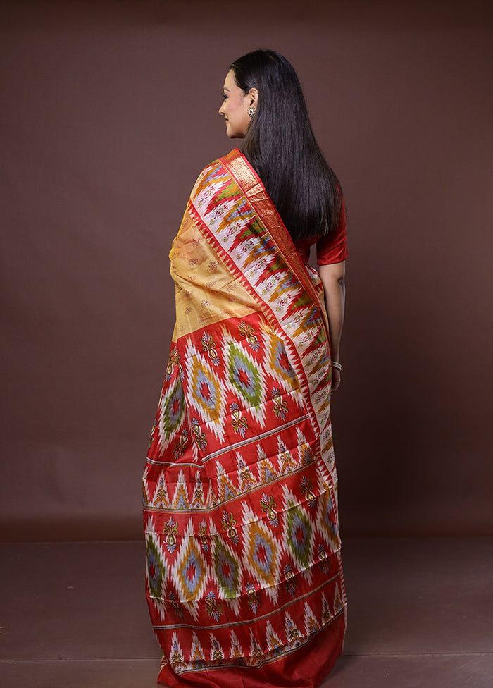 Yellow Printed Pure Silk Saree Without Blouse Piece