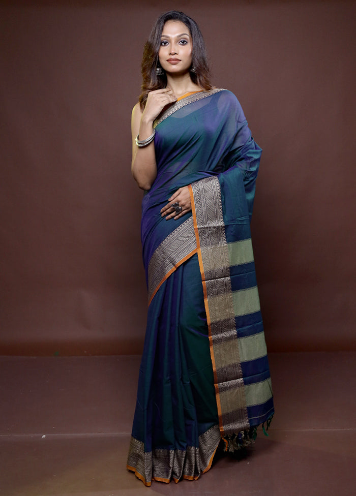 Blue Cotton Saree With Blouse Piece